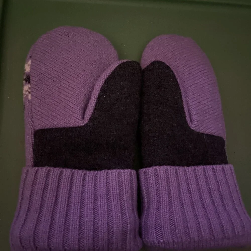 Purple & Grey Wool Bejeweled Women’s Drivers Mittens Medium